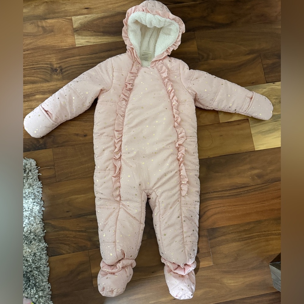 First Impressions Baby Girl Pink Star Snowsuit Hooded Sherpa Lined 24 Months - Picture 3 of 9